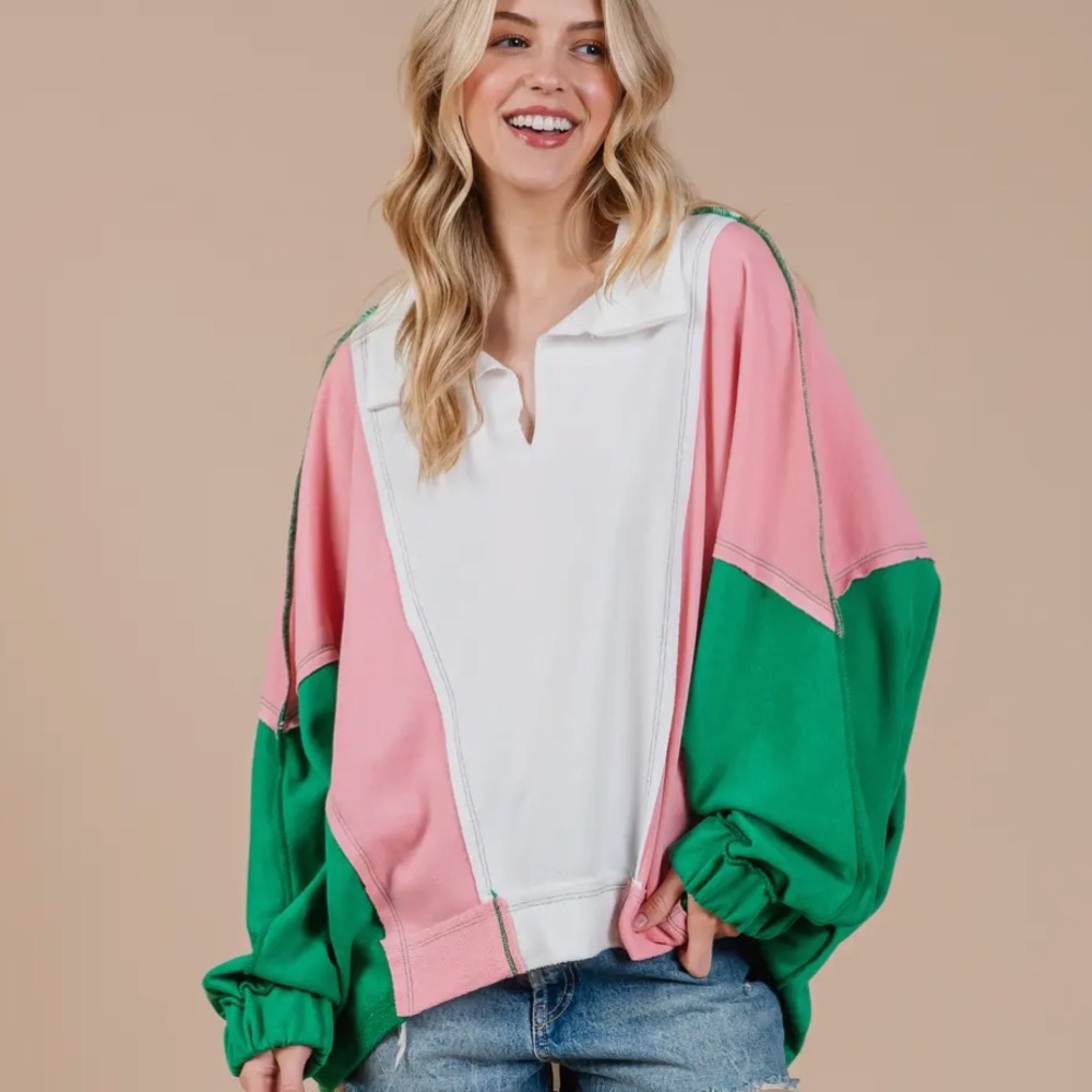 Contrast Collared Oversized Sweatshirt - Picture 6 of 7
